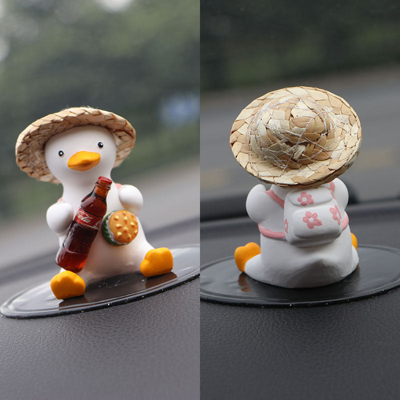 Straw Hat Glasses Duck Car Ornaments Straw Hat Local Tyrant Duck Car Ornaments Creative Straw Hat Swing Duck Car Pendant