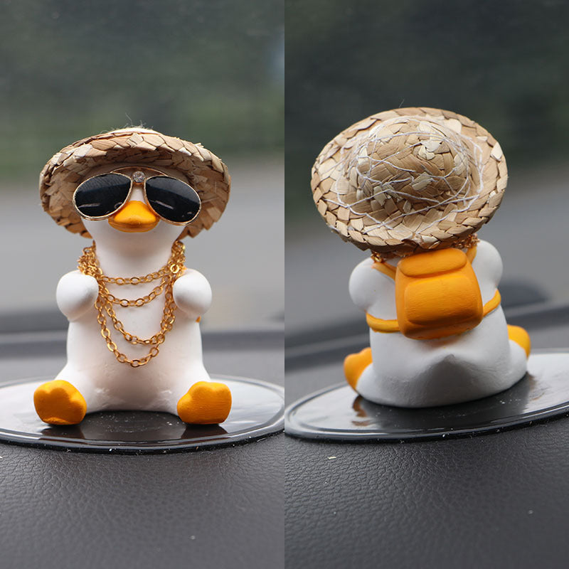 Straw Hat Glasses Duck Car Ornaments Straw Hat Local Tyrant Duck Car Ornaments Creative Straw Hat Swing Duck Car Pendant